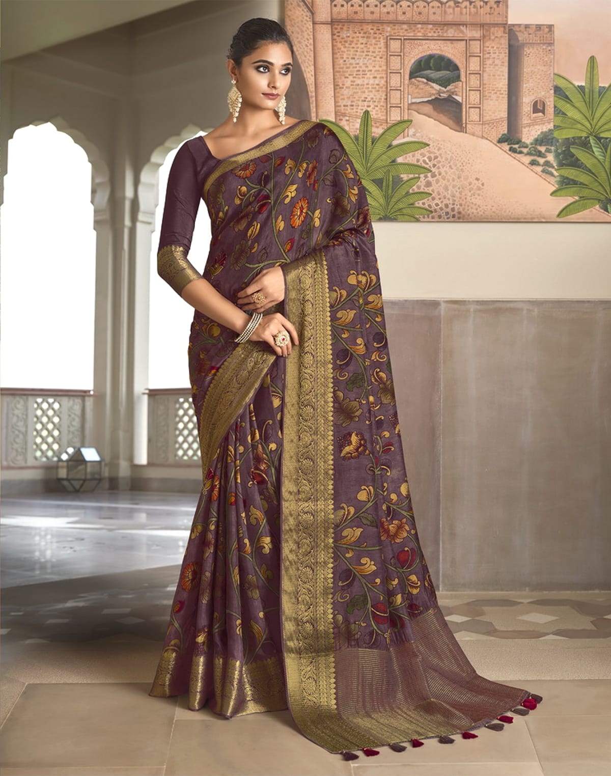 Soft Dola Silk and Kalamkari Printed work Saree