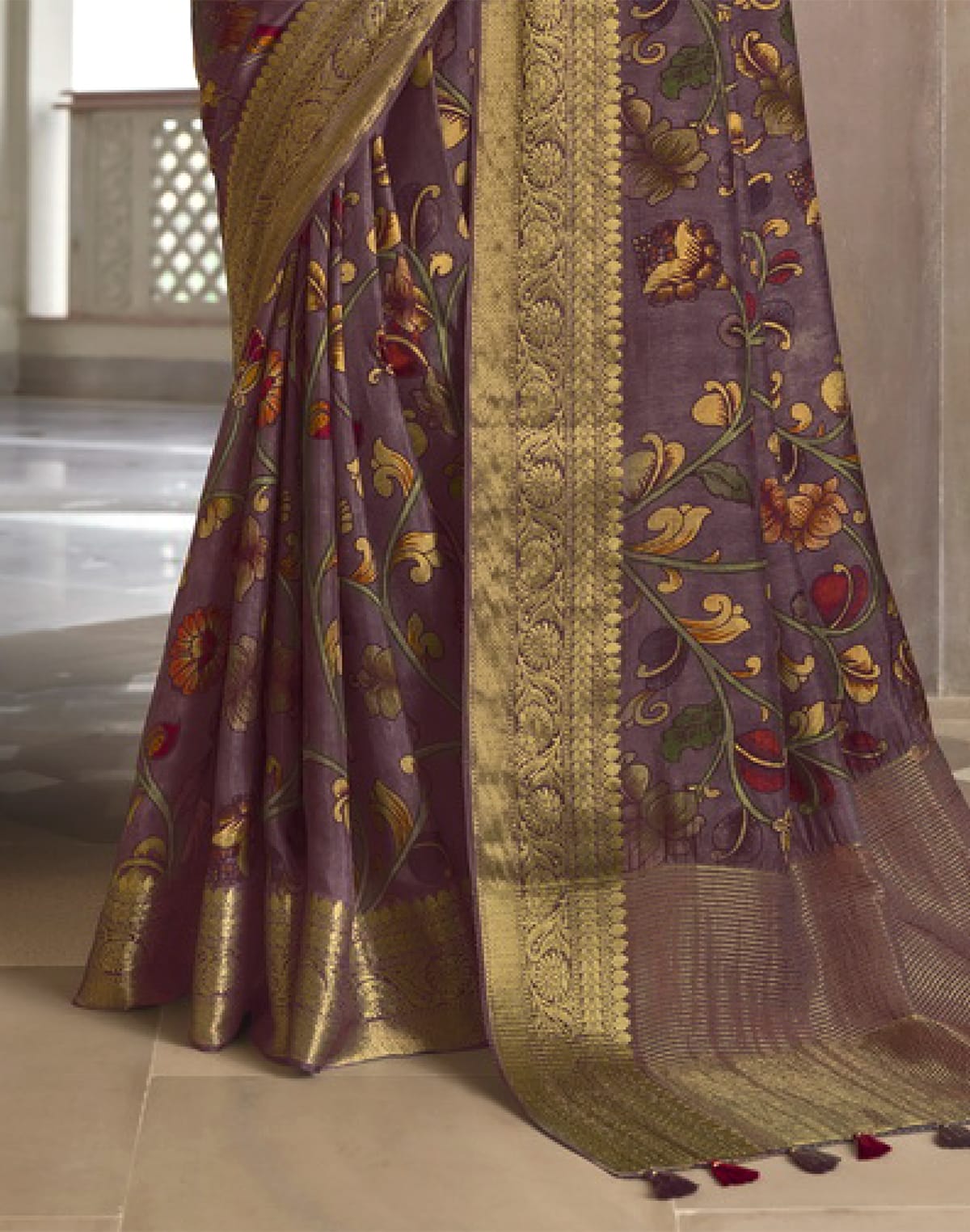 Collection of Soft Dola Silk and Kalamkari Printed work Saree in a gallery layout