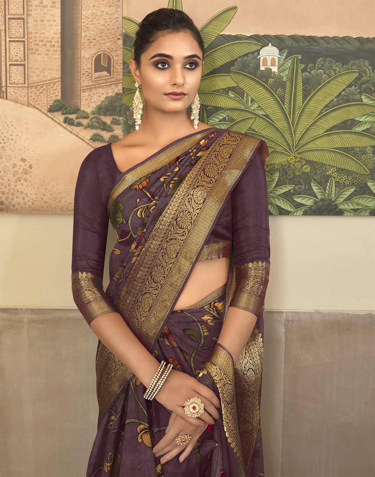 Soft Dola Silk and Kalamkari Printed work Saree