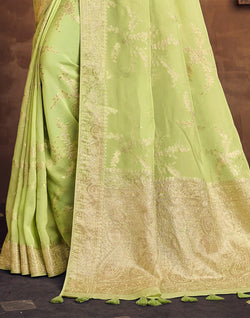 Collection of Elegant Light Green Dola Silk Saree in a gallery layout