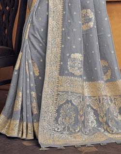 Collection of Grey and Pink Soft Dola Silk Saree in a gallery layout