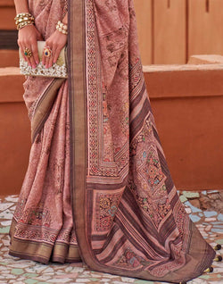 Collection of Dusty Pink Graphic Print Jute Silk Khaddi Border Saree in a gallery layout