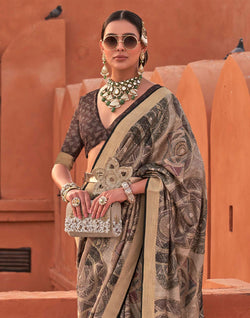 Collection of Beige Color Graphic Printed Classic Jute Silk Saree in a gallery layout