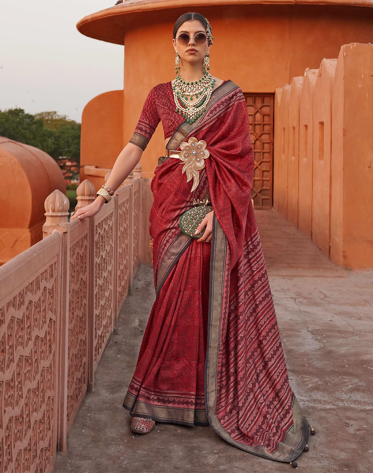 Red Color Graphic Printed Classic Jute Silk Saree