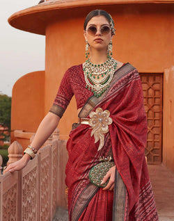 Collection of Red Color Graphic Printed Classic Jute Silk Saree in a gallery layout