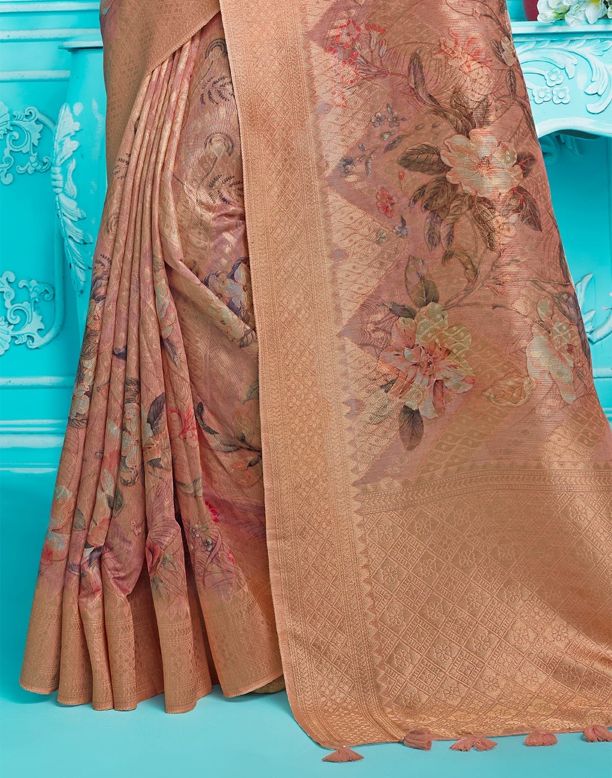 Peachmode Digital Print with Zari Weaving Organza Saree