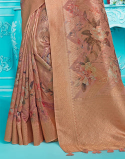 Collection of Peachmode Digital Print with Zari Weaving Organza Saree in a gallery layout