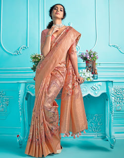 Collection of Peachmode Digital Print with Zari Weaving Organza Saree in a gallery layout