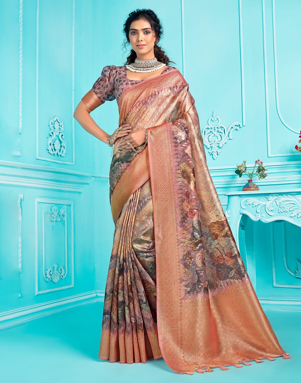 Elegant Organza with digital Floral print Saree