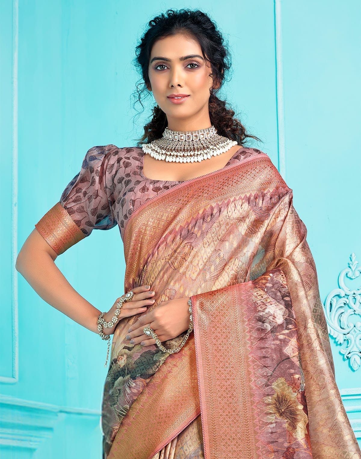 Elegant Organza with digital Floral print Saree