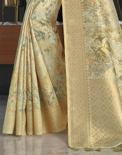 Collection of Elegant Light Pista Green Floral Jute Saree in a gallery layout