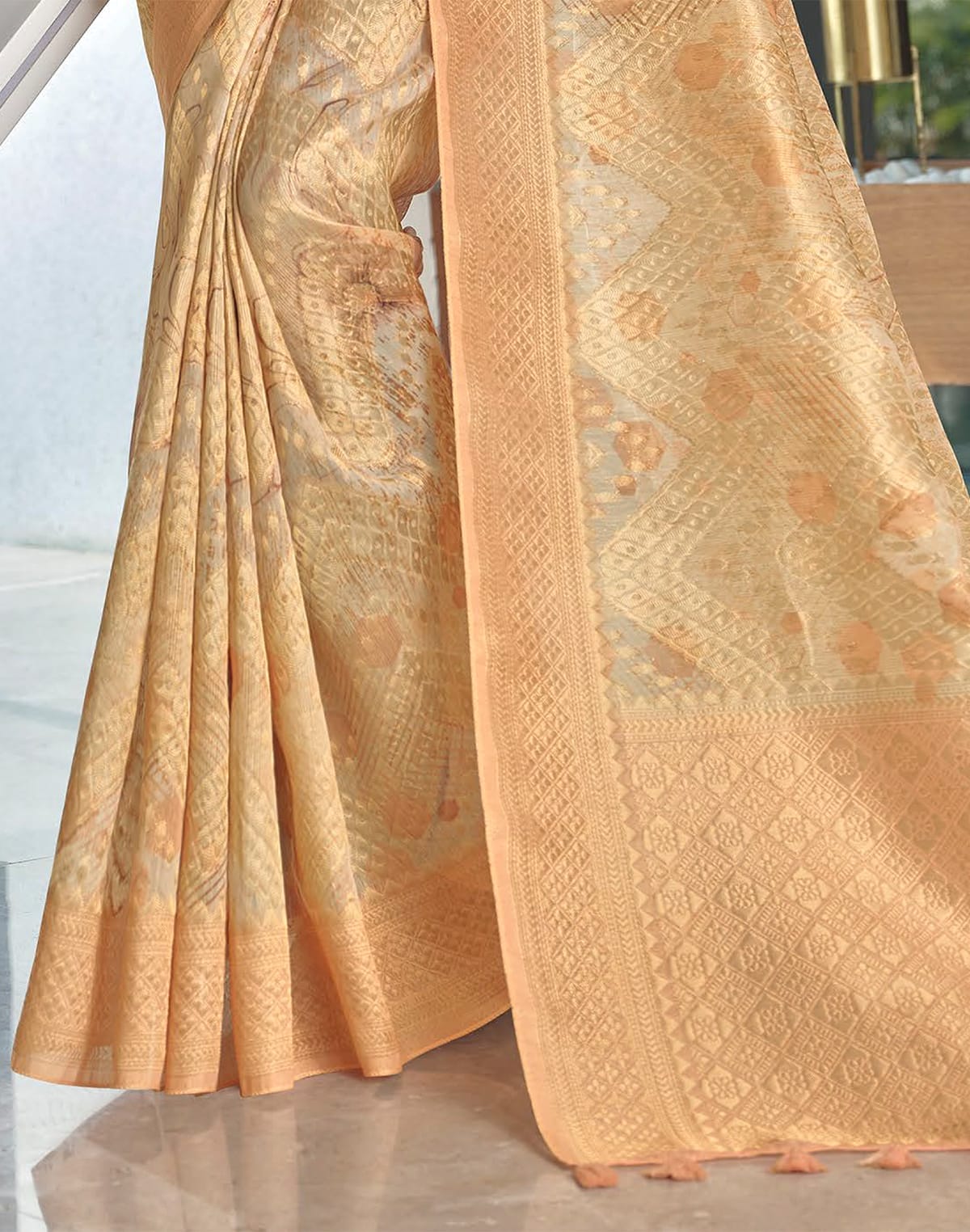 Elegant of Latest Gold Coloured Jute saree