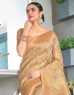 Collection of Elegant of Latest Gold Coloured Jute saree in a gallery layout