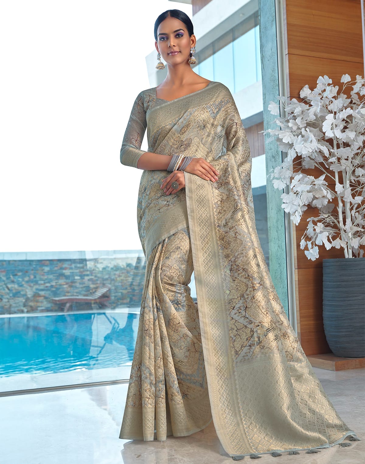 Grey Colour Soft Jute Saree