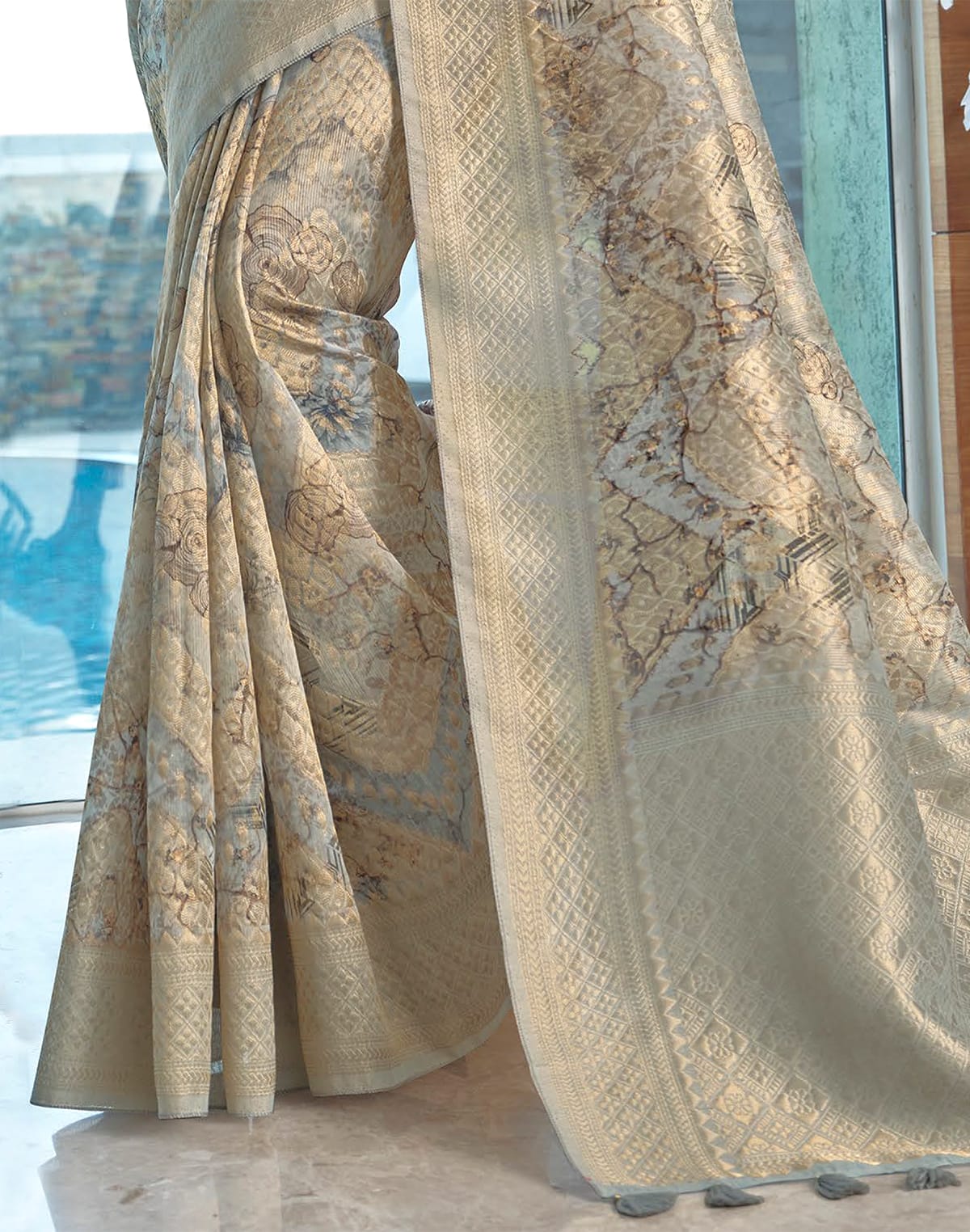 Collection of Grey Colour Soft Jute Saree in a gallery layout