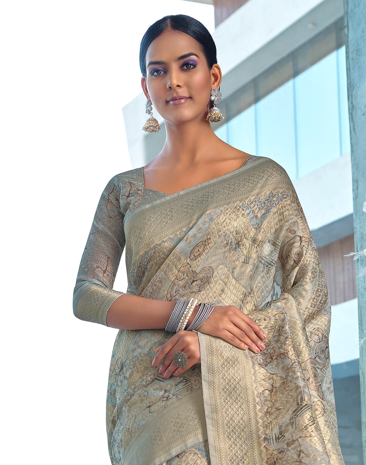 Grey Colour Soft Jute Saree