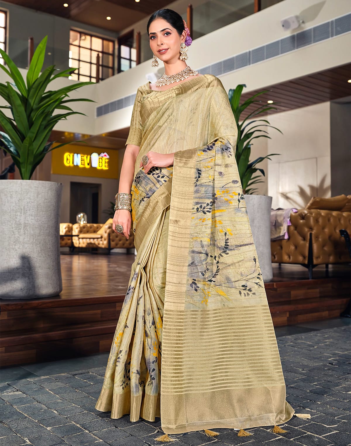 Collection of Elegant Gold Coloured Bagalpuri fancy Saree in a gallery layout