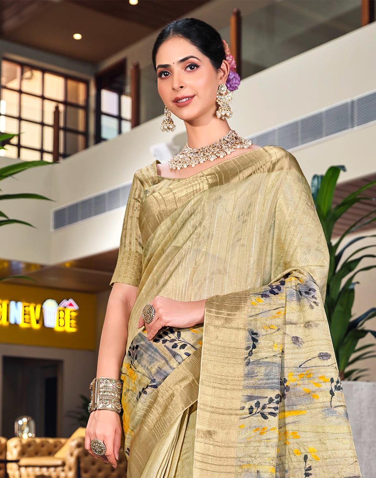 Collection of Elegant Gold Coloured Bagalpuri fancy Saree in a gallery layout