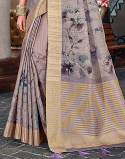 Collection of Grey Graphic Print Bagalpuri fabric Saree in a gallery layout