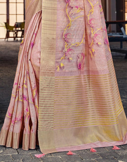 Collection of Light Pink Bagalpuri golden pallu Saree in a gallery layout