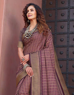 Collection of Wine Coloured Jute Silk Fancy Saree in a gallery layout