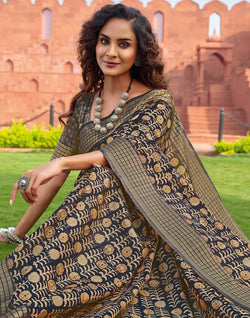 Collection of Dark Green all over Botanical print Jute Silk Saree in a gallery layout