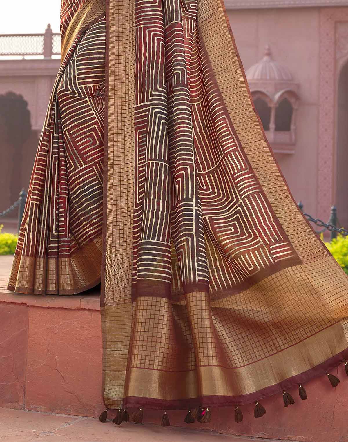 Collection of Jute Silk Brown Colour Fancy Saree in a gallery layout