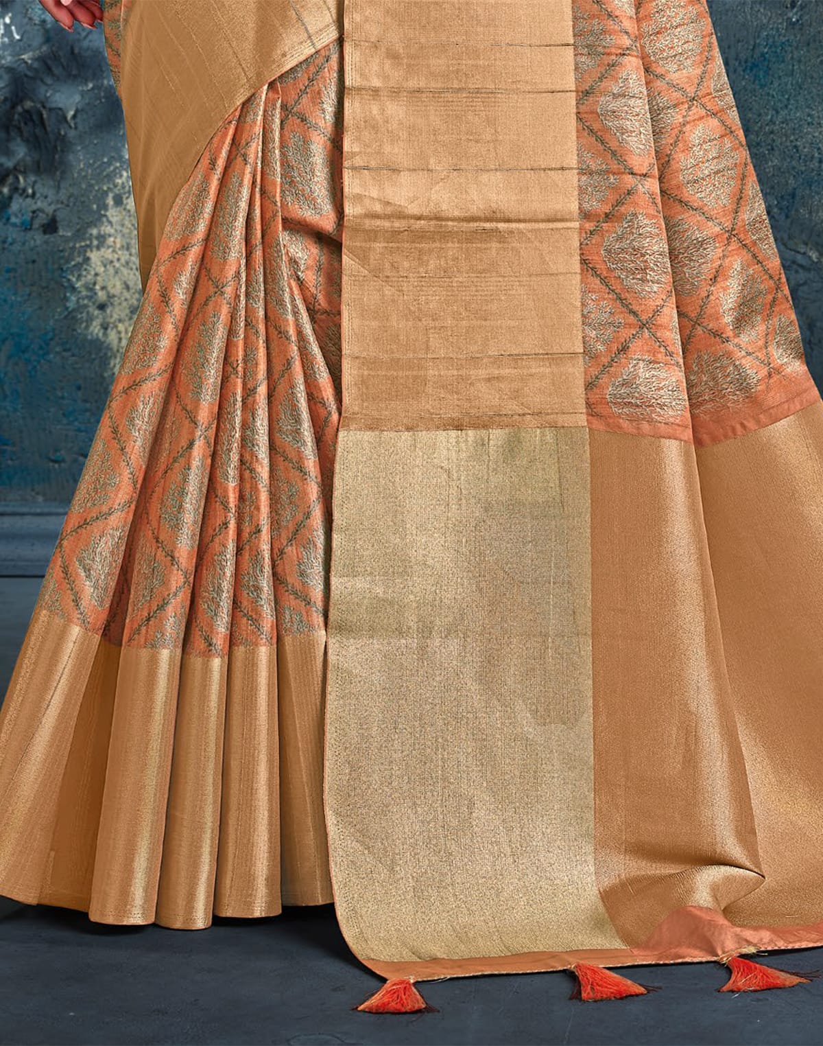 Orange Coloured light weight Jute Saree