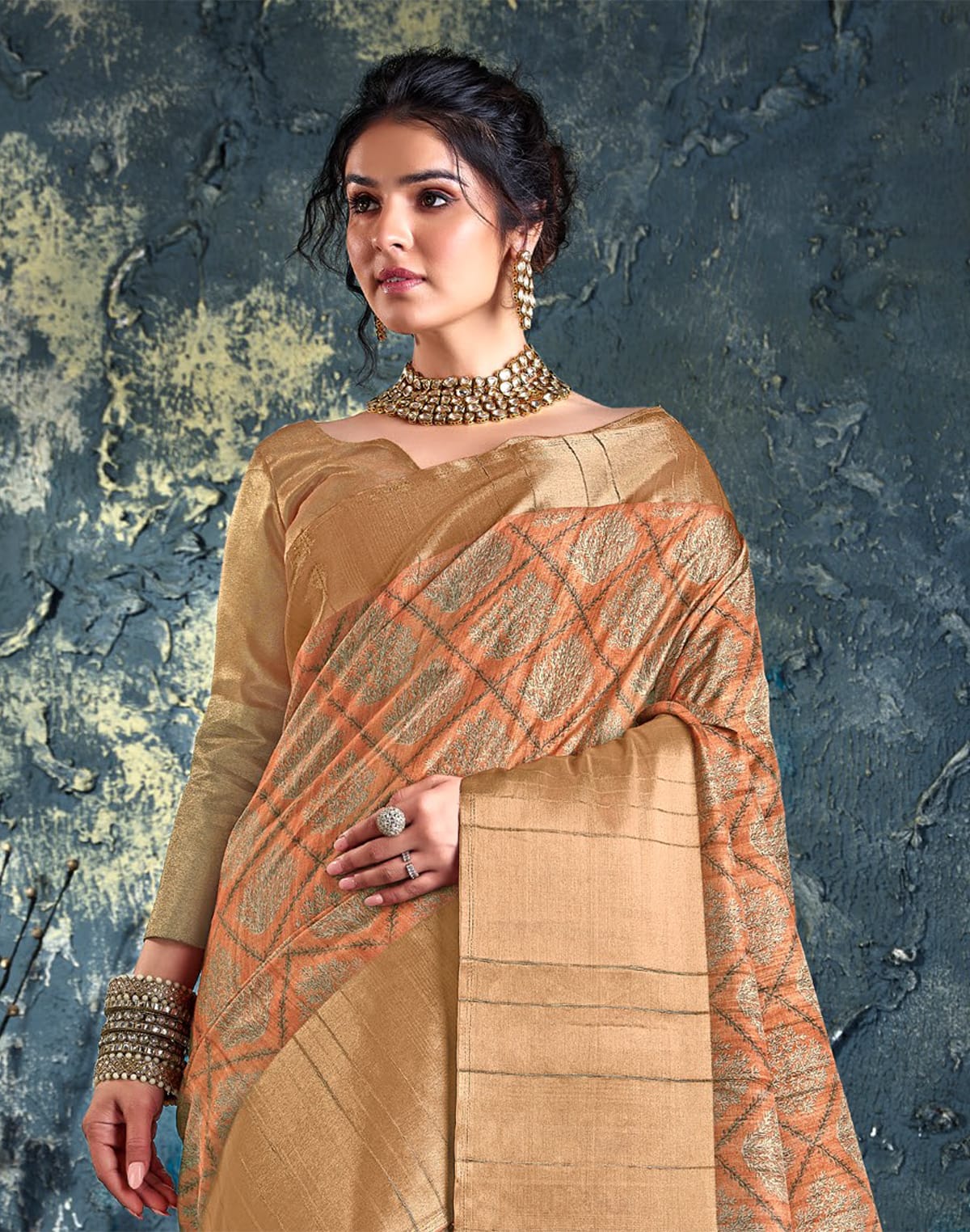 Orange Coloured light weight Jute Saree