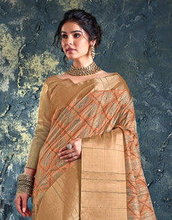 Collection of Orange Coloured light weight Jute Saree in a gallery layout