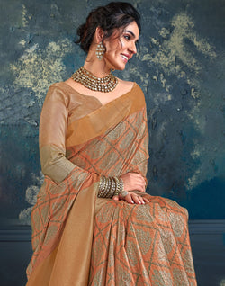 Collection of Orange Coloured light weight Jute Saree in a gallery layout