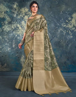 Collection of Elegant Green Coloured light weight Jute Saree in a gallery layout