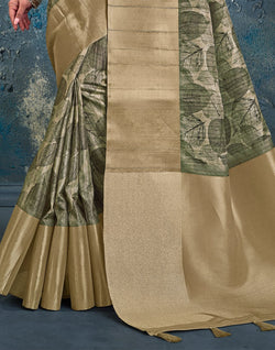 Collection of Elegant Green Coloured light weight Jute Saree in a gallery layout