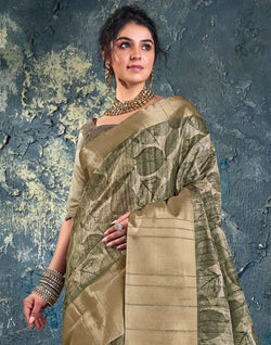 Collection of Elegant Green Coloured light weight Jute Saree in a gallery layout