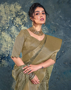 Collection of Elegant Green Coloured light weight Jute Saree in a gallery layout