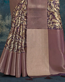 Collection of Voilet Floral Print Jute Fancy Saree in a gallery layout