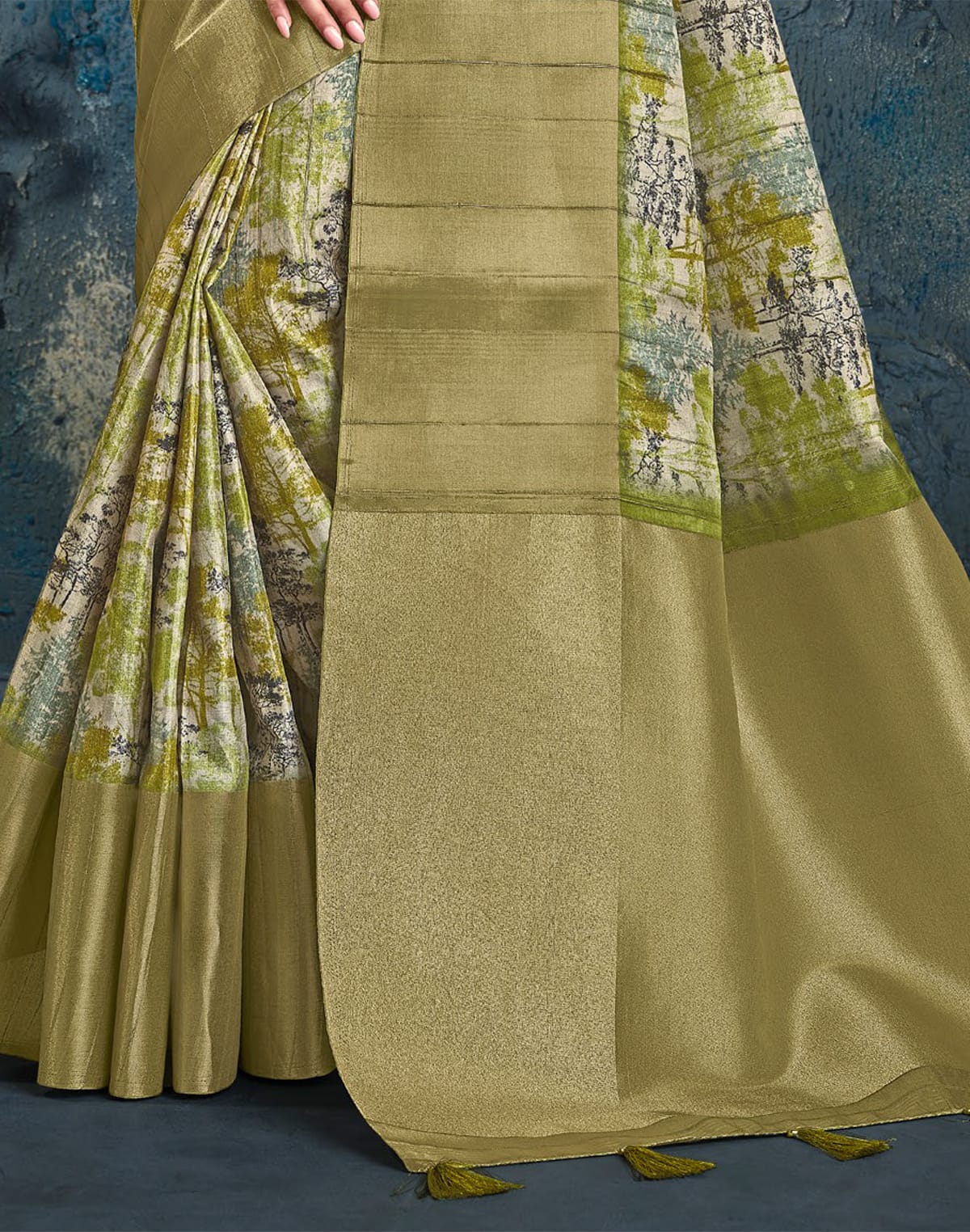 Collection of Parrot Green light weight Jute Designer Saree in a gallery layout