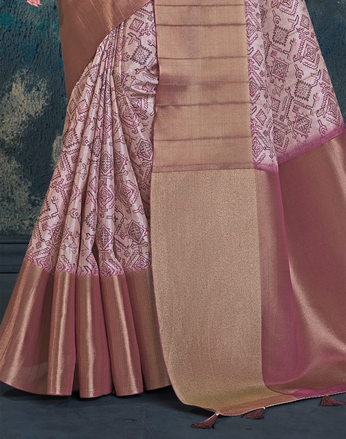 Collection of Peach Plain Kaddi Border Jute Saree in a gallery layout