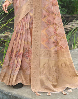 Collection of Stunning Light Pink Floral Soft Jute Saree in a gallery layout