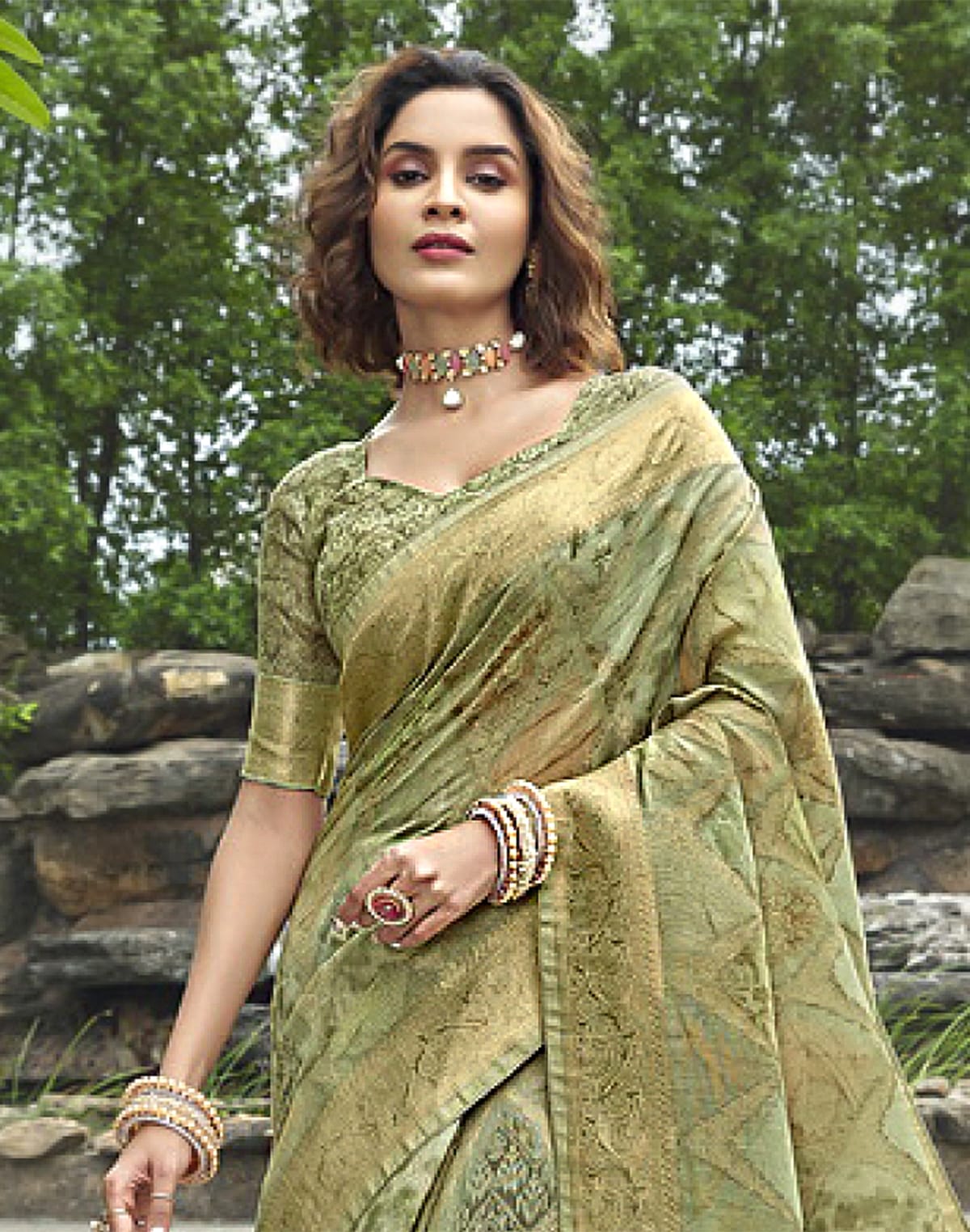 Collection of Gorgeous Light Green Jute Saree in a gallery layout