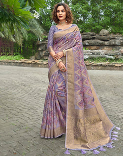 Collection of Attractive Violet Coloured Floral Jute Fancy Saree in a gallery layout