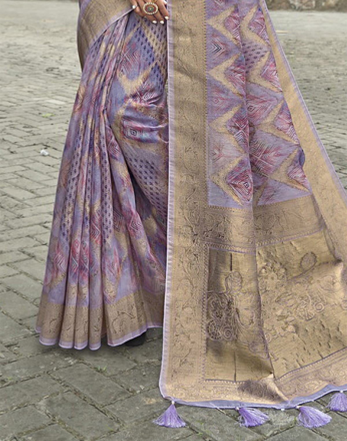 Collection of Attractive Violet Coloured Floral Jute Fancy Saree in a gallery layout