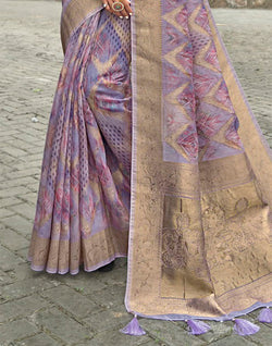 Collection of Attractive Violet Coloured Floral Jute Fancy Saree in a gallery layout