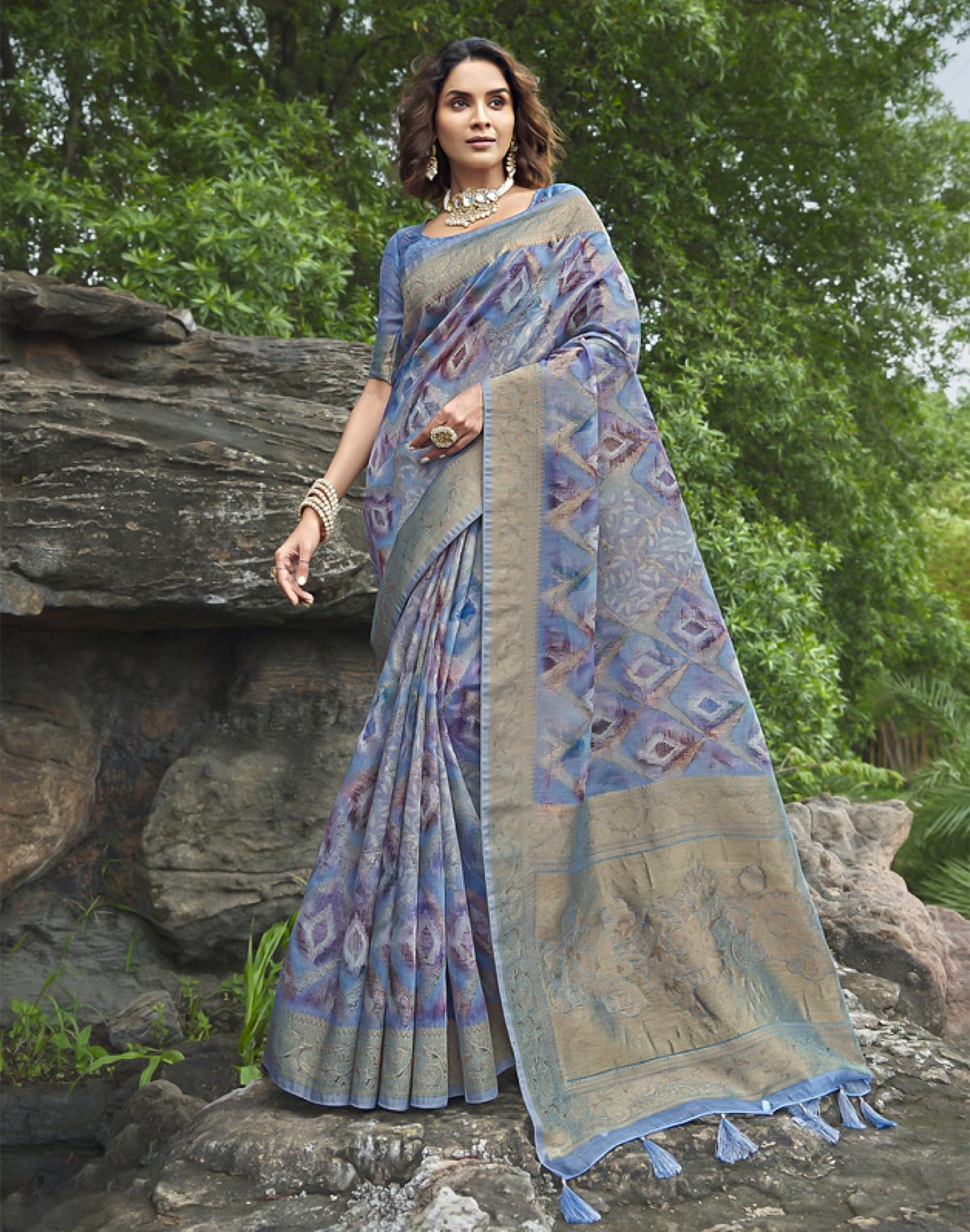 Sky Blue Fancy Jute Saree