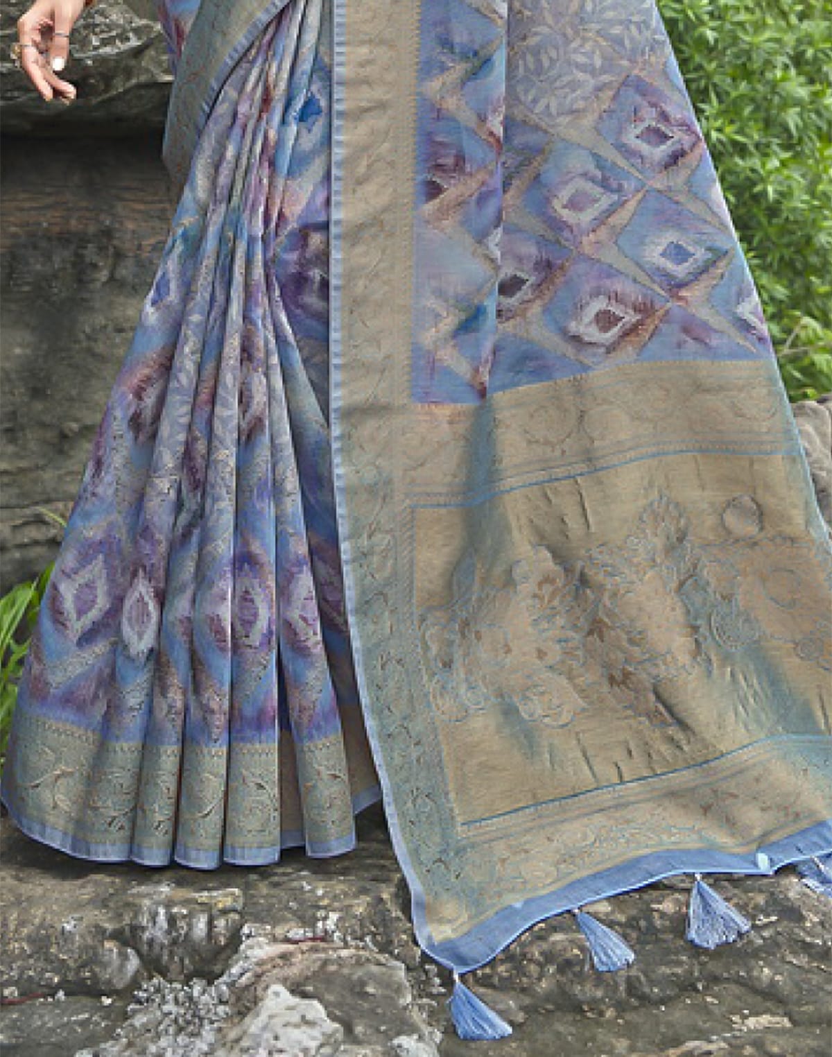 Collection of Sky Blue Fancy Jute Saree in a gallery layout