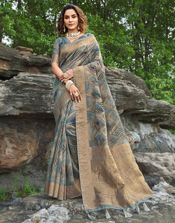 Collection of Light Blue Floral Jute Fancy Saree in a gallery layout