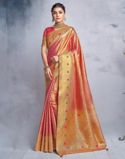 Collection of Red Tissue Saree with Golden Banaras Border in a gallery layout