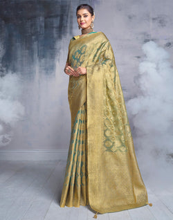 Collection of Gold and Blue Banaras Tissue Saree in a gallery layout