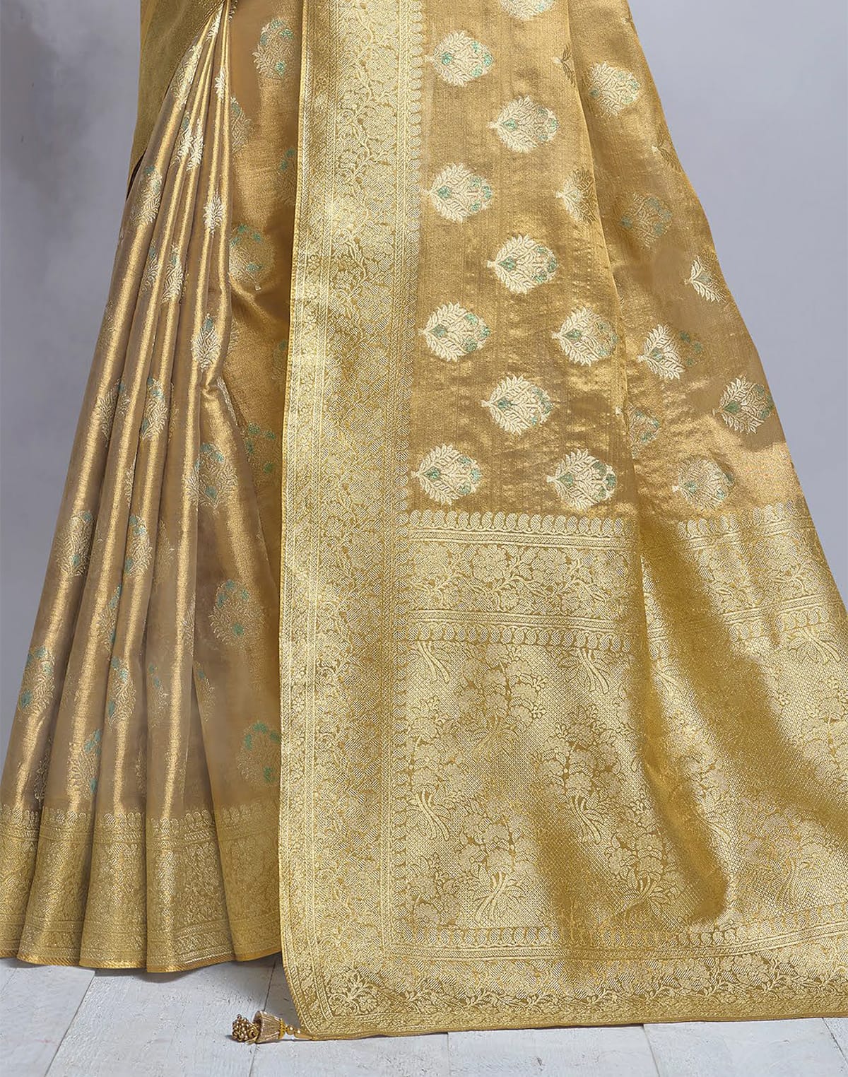 Brownish Gold Matte Banaras Tissue Saree