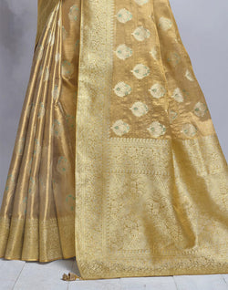 Collection of Brownish Gold Matte Banaras Tissue Saree in a gallery layout